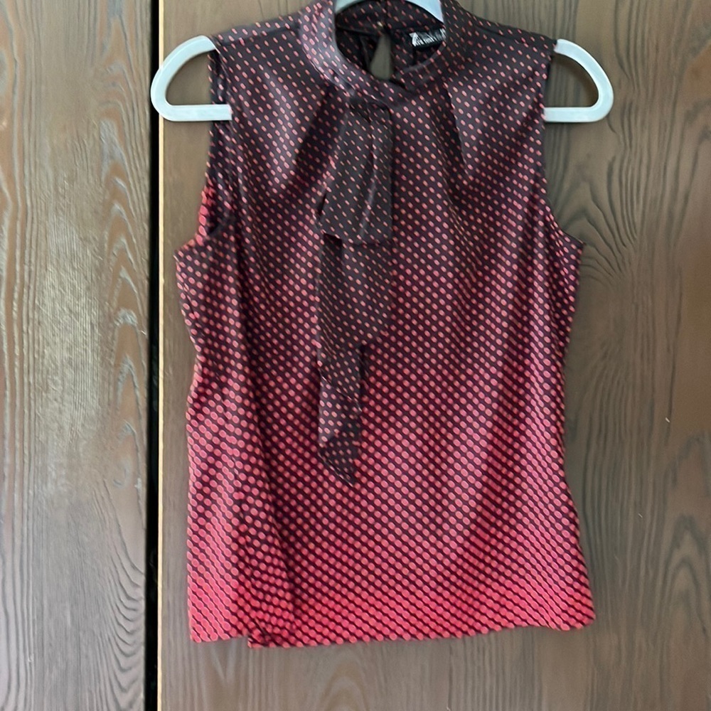 7th Avenue Design Studio sleeveless, red/black polka dot blouse. Size XS